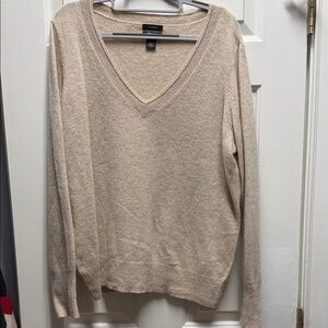 Neutral Beige V-Neck Cashmere Sweater